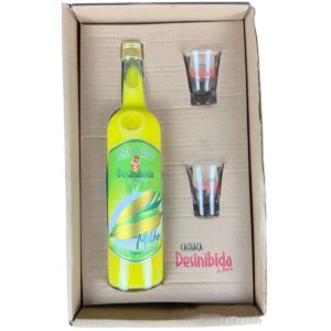 LICOR FINO DE MILHO 750ML + 2 BEBIDAS 50ML + 2 COPOS PERNONALIZADOS DE VIDRO